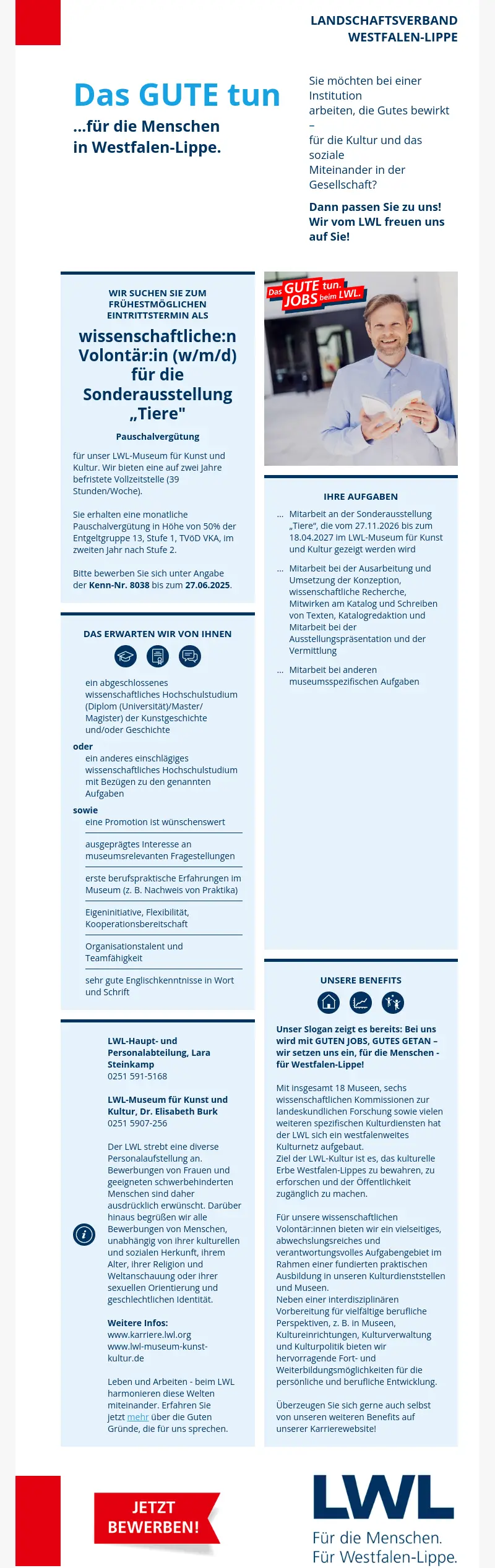 wissenschaftliche:n Volontär:in (w/m/d) für die Sonderausstellung „Tiere"