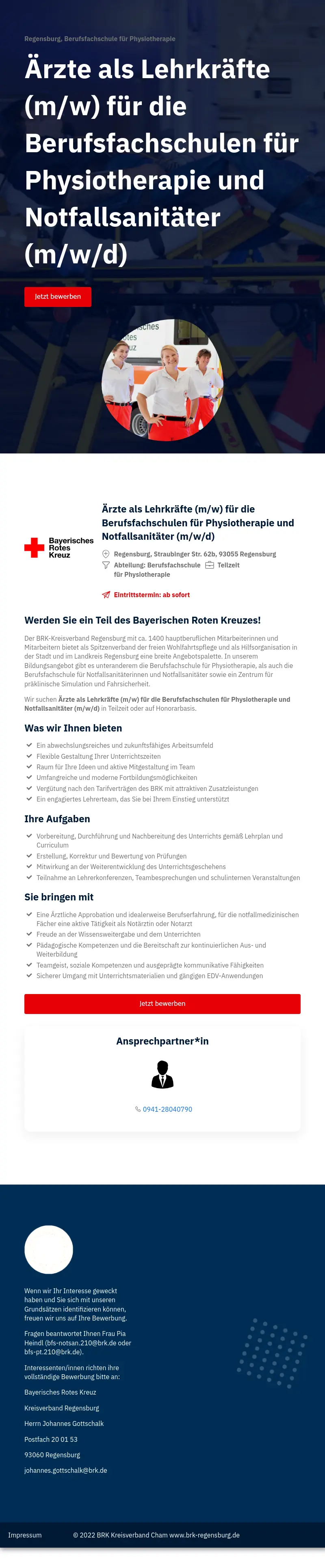 Ärzte als Lehrkräfte (m/w) für die Berufsfachschulen für Physiotherapie und Notfallsanitäter (m/w/d)
