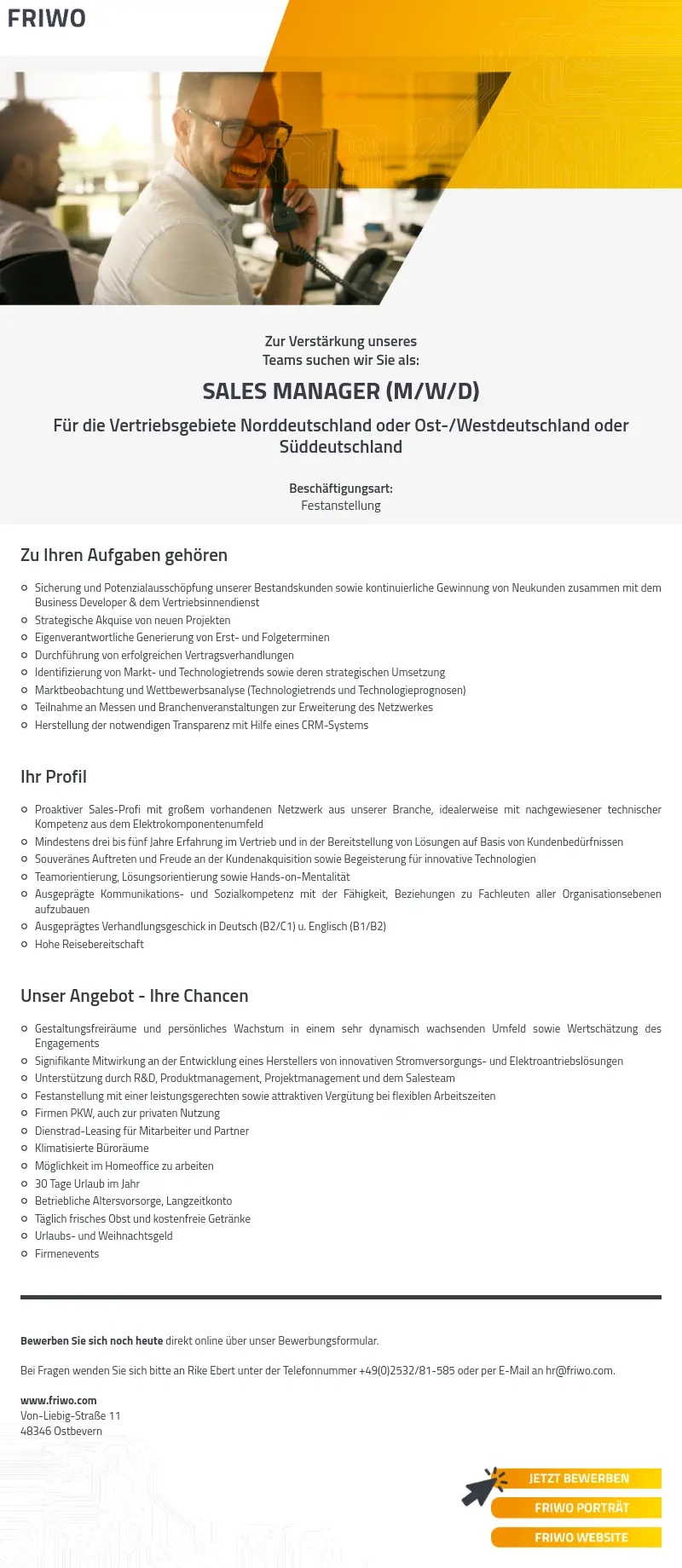 Sales Manager Süd oder West/Ost oder Nord