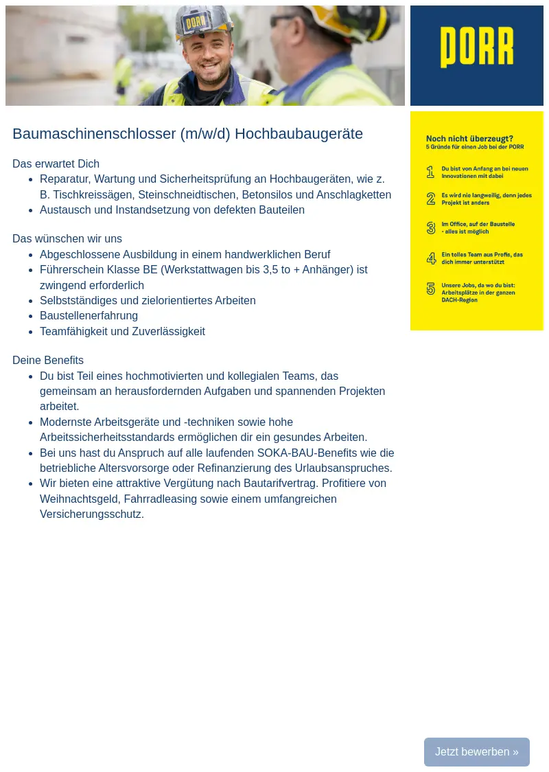 Baumaschinenschlosser (m/w/d) Hochbaubaugeräte