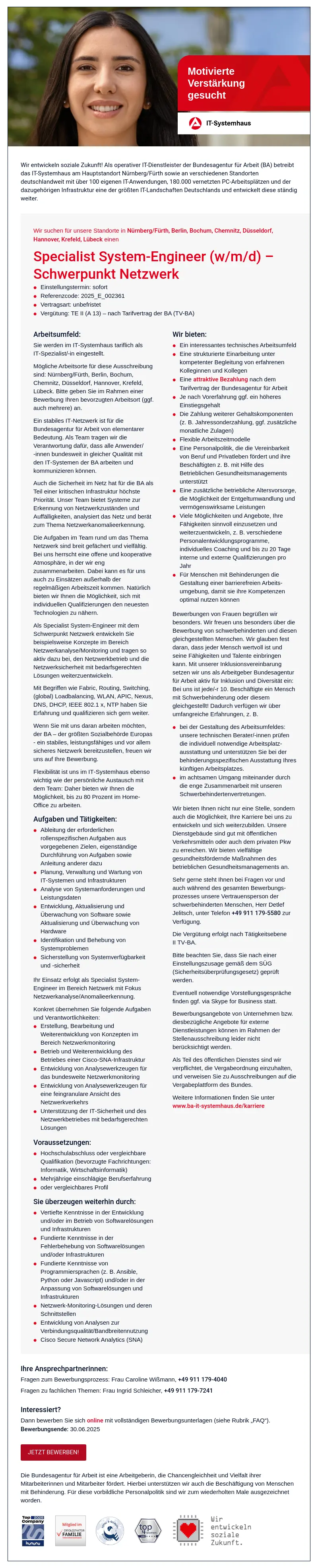 Specialist System-Engineer (w/m/d) - Schwerpunkt Netzwerk