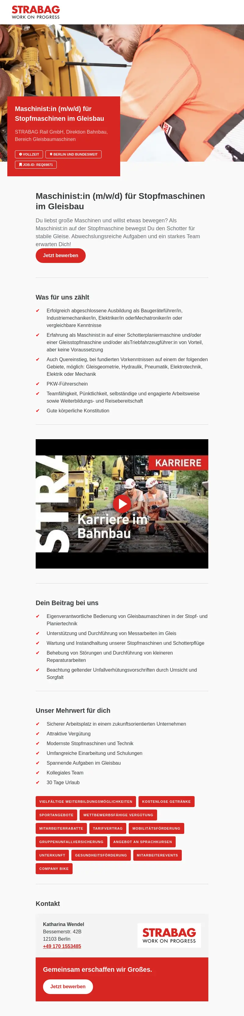 Maschinist:in (m/w/d) für Stopfmaschinen im Gleisbau