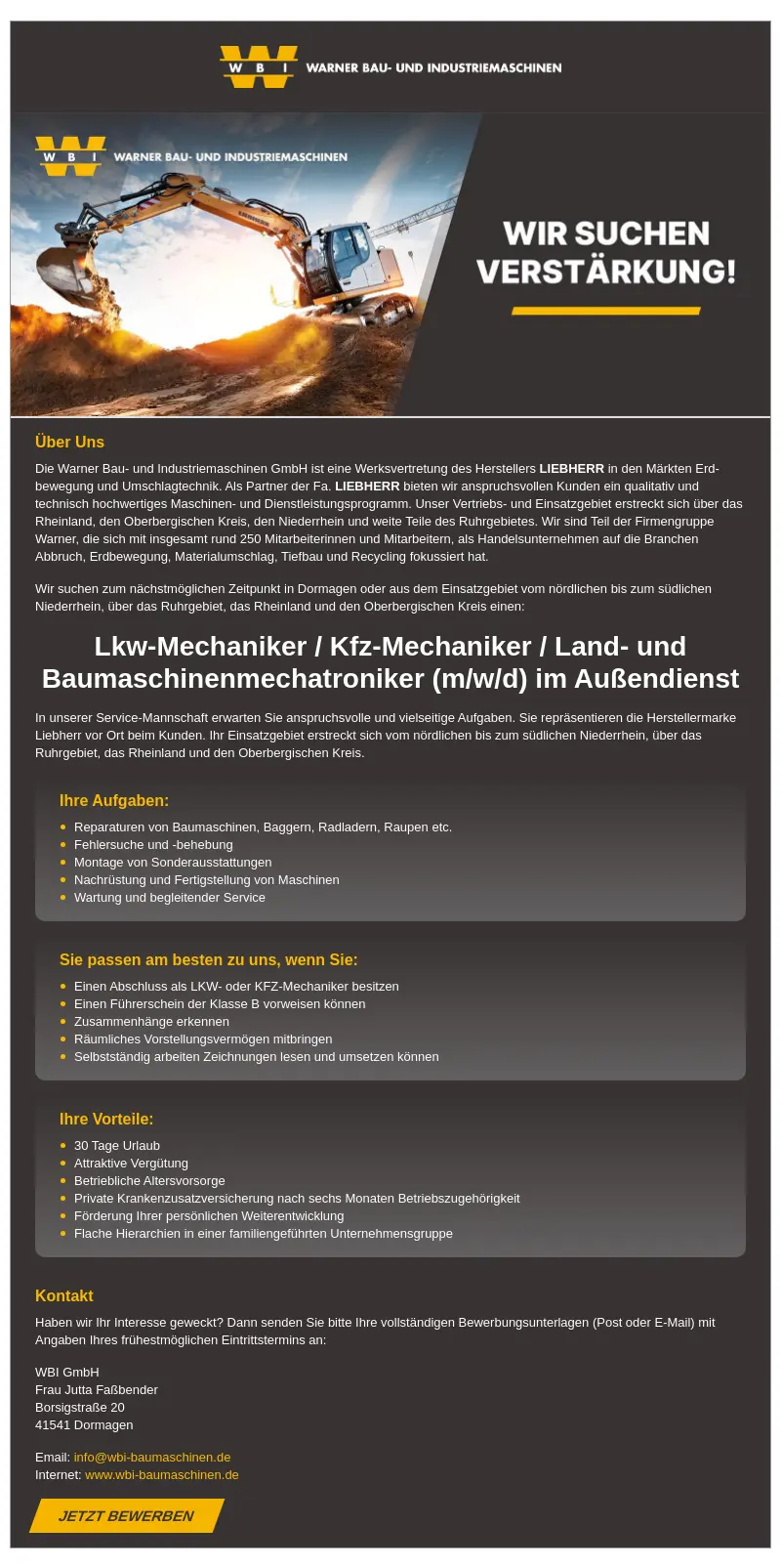 Lkw-Mechaniker / Kfz-Mechaniker / Land- und Baumaschinenmechatroniker (m/w/d) im Außendienst
