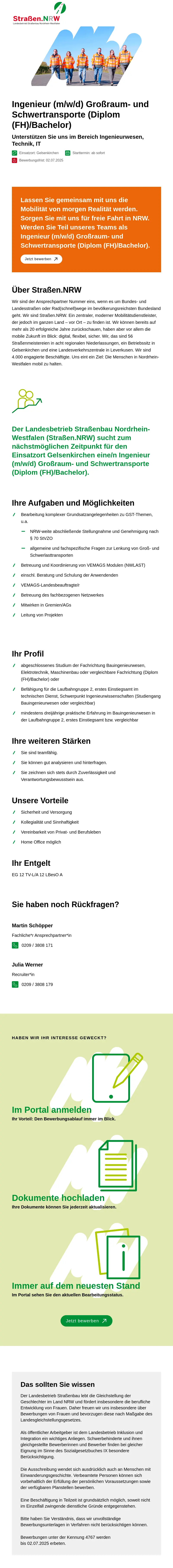 Ingenieur (m/w/d) Großraum- und Schwertransporte (Diplom (FH)/Bachelor)