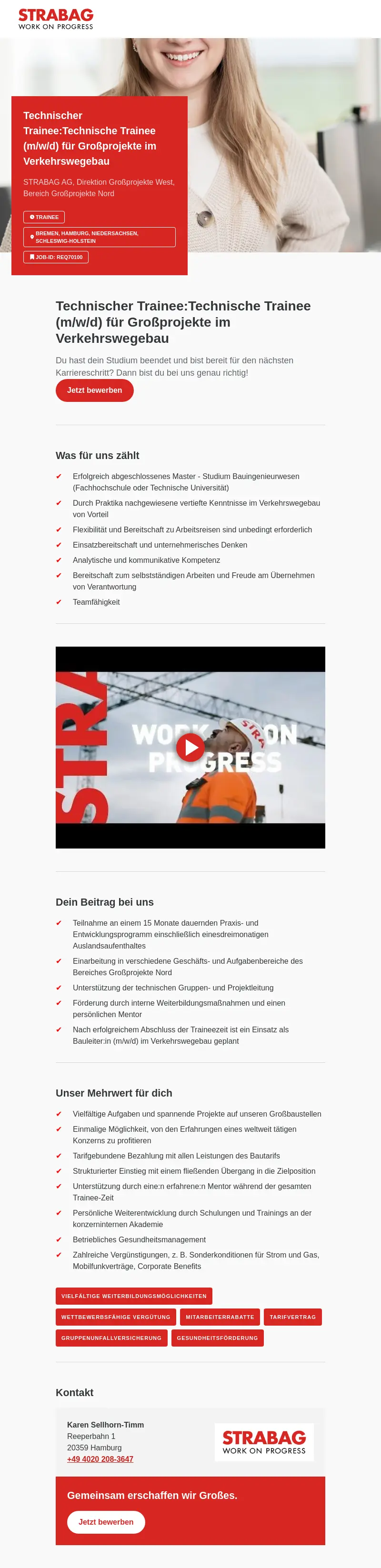 Technischer Trainee:Technische Trainee (m/w/d) für Großprojekte im Verkehrswegebau