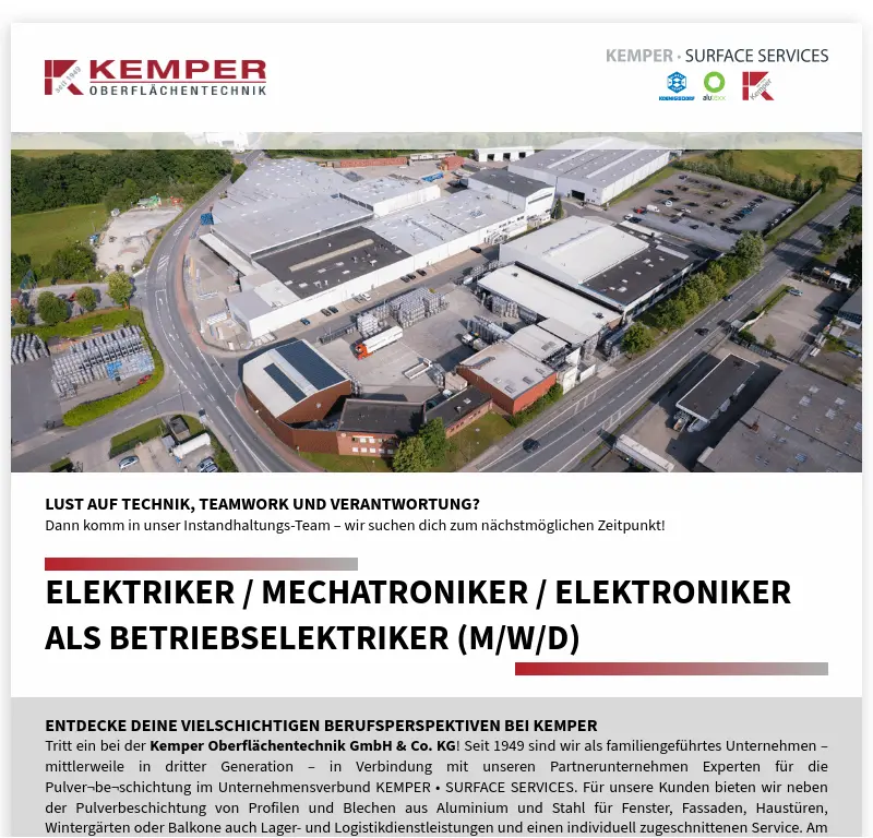 Elektriker / Mechatroniker / Elektroniker als Betriebselektriker (m/w/d)
