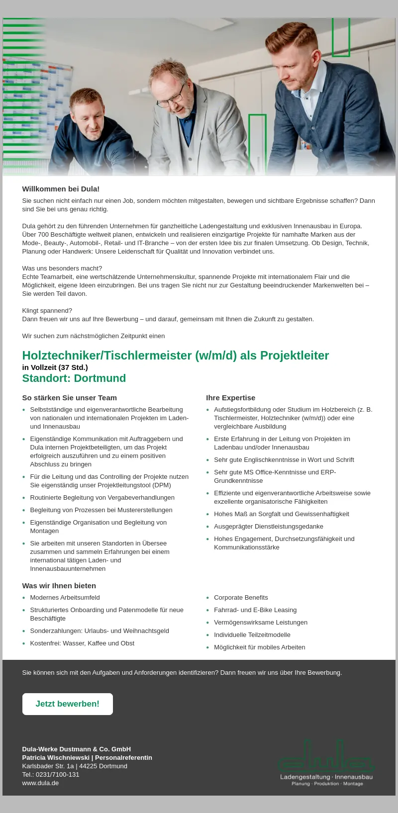 Holztechniker/Tischlermeister (w/m/d) als Projektleiter