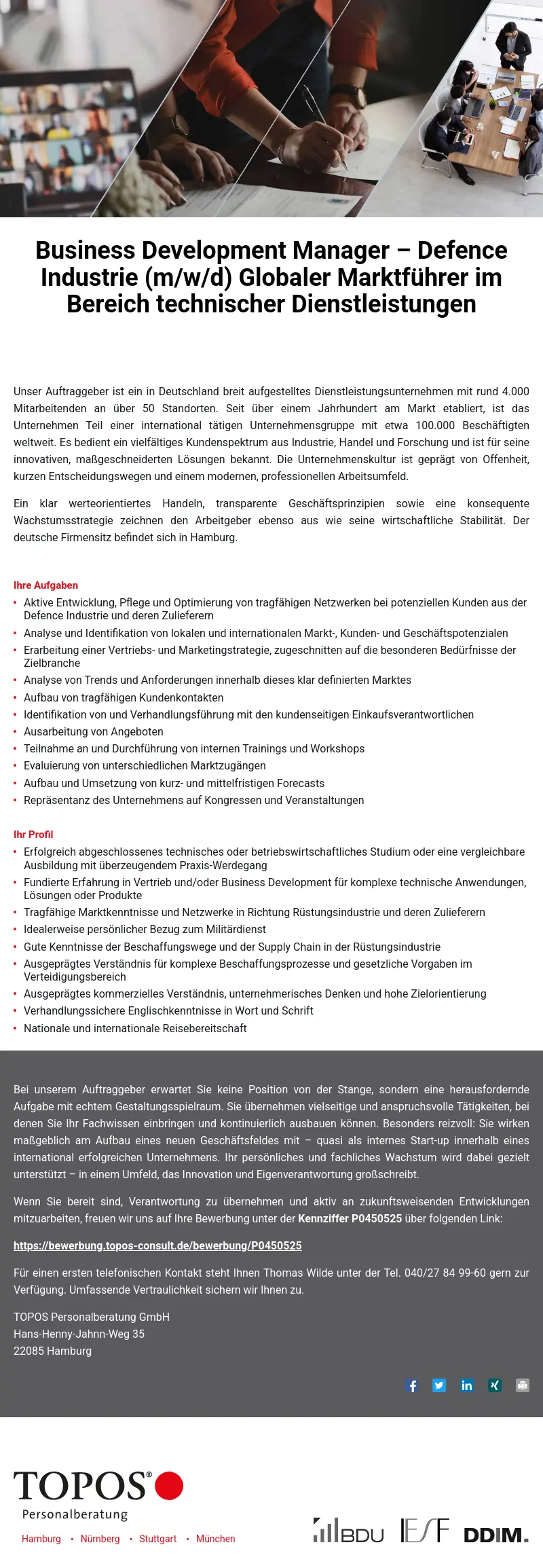 Business Development Manager - Defence Industrie (m/w/d) Globaler Marktführer im Bereich technischer Dienstleistungen
