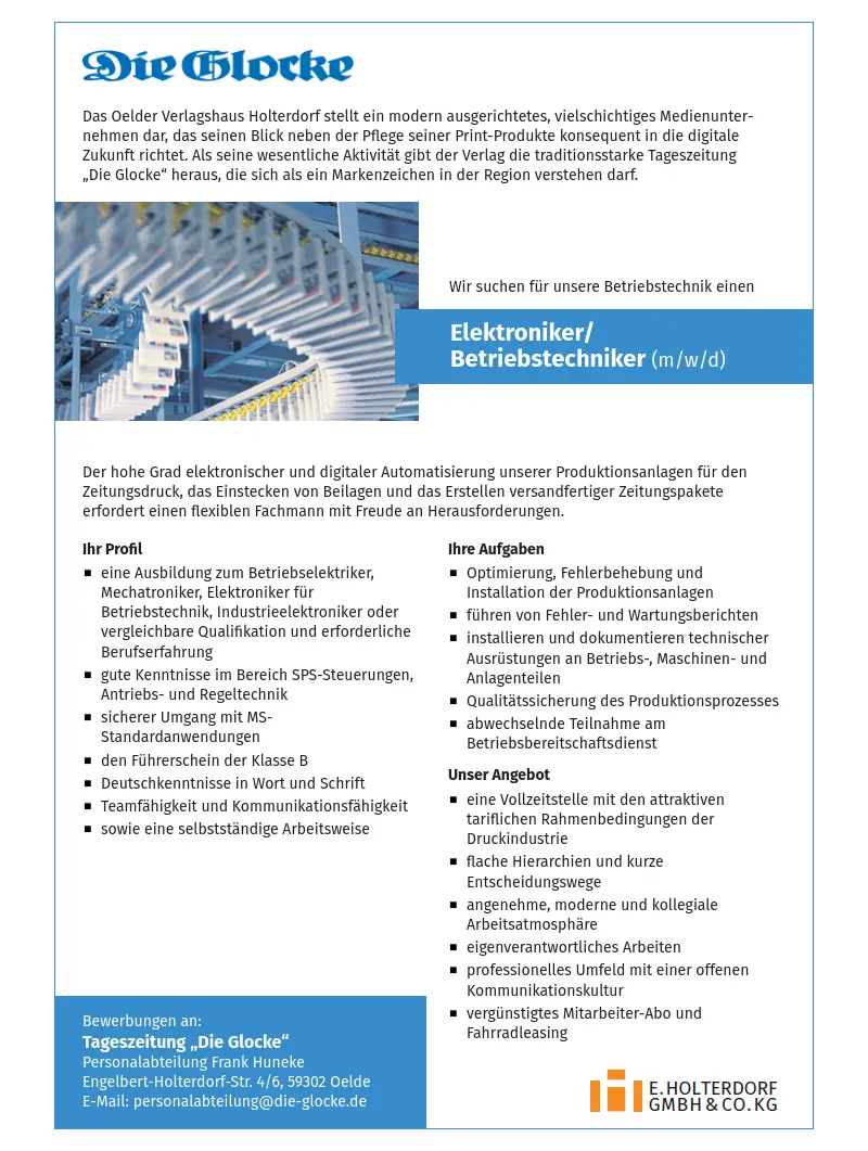 Elektroniker/ Betriebstechniker (m/w/d)