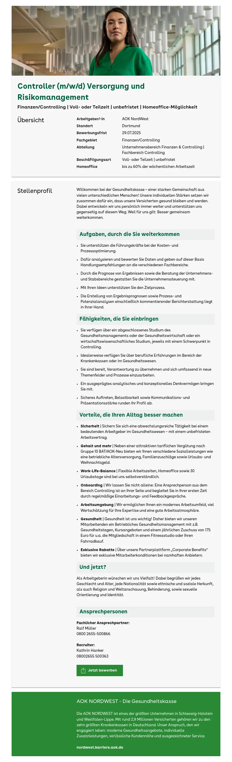 Controller (m/w/d) Versorgung und Risikomanagement