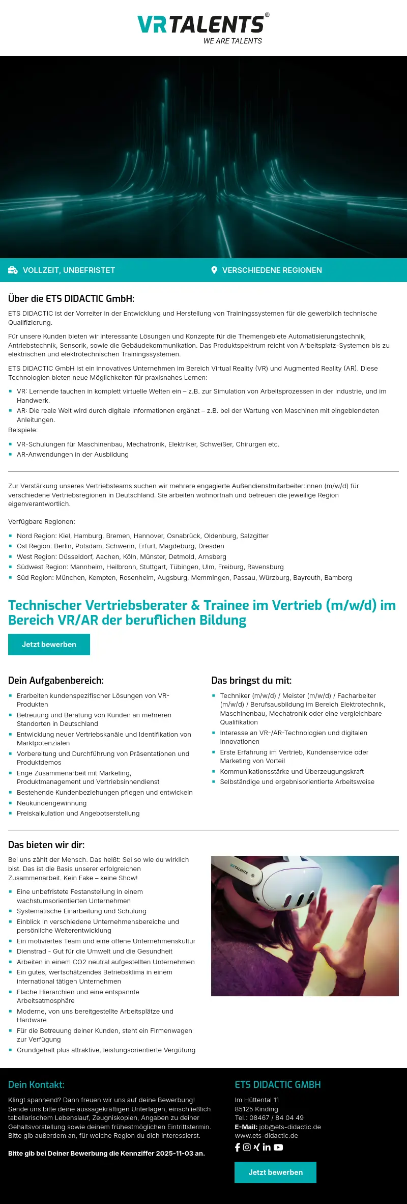 Technischer Vertriebsberater & Trainee im Vertrieb (m/w/d) im Bereich VR/AR der beruflichen Bildung