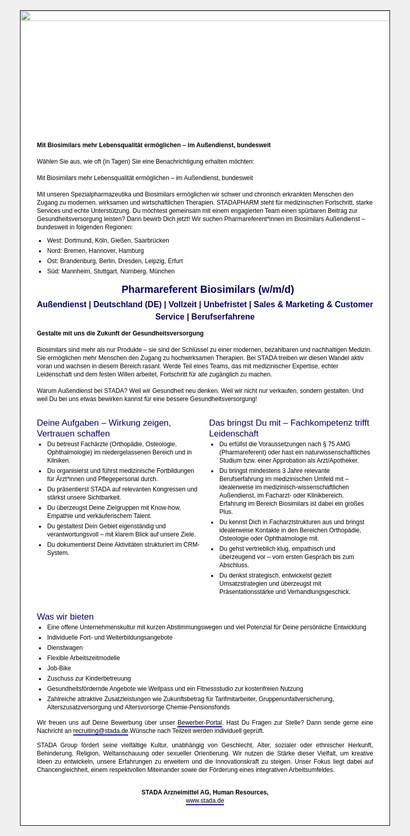 Pharmareferent Biosimilars (w/m/d)