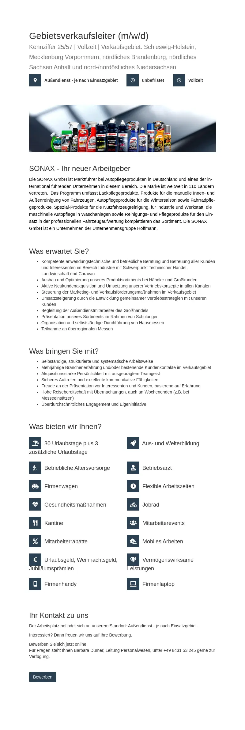 Gebietsverkaufsleiter (m/w/d) Kennziffer 25/57 | Vollzeit | Verkaufsgebiet: Schleswig-Holstein, Mecklenburg Vorpommern, nördliches Brandenburg, nördliches Sachsen Anhalt und nord-/nordöstliches Niedersachsen