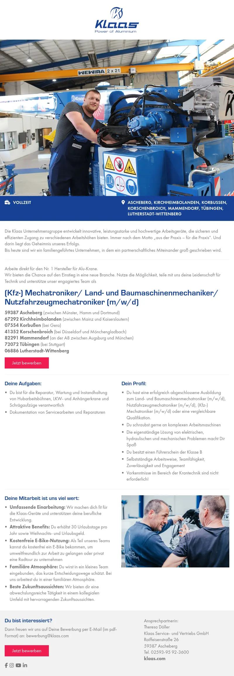 (Kfz-) Mechatroniker/ Land- und Baumaschinenmechaniker/ Nutzfahrzeugmechatroniker (m/w/d)