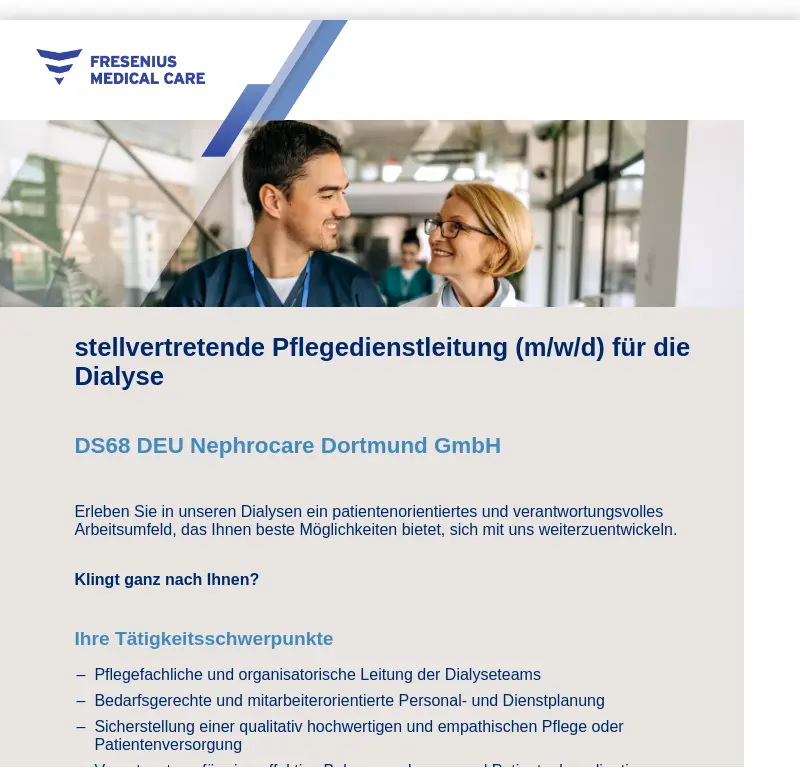 stellvertretende Pflegedienstleitung (m/w/d) für die Dialyse