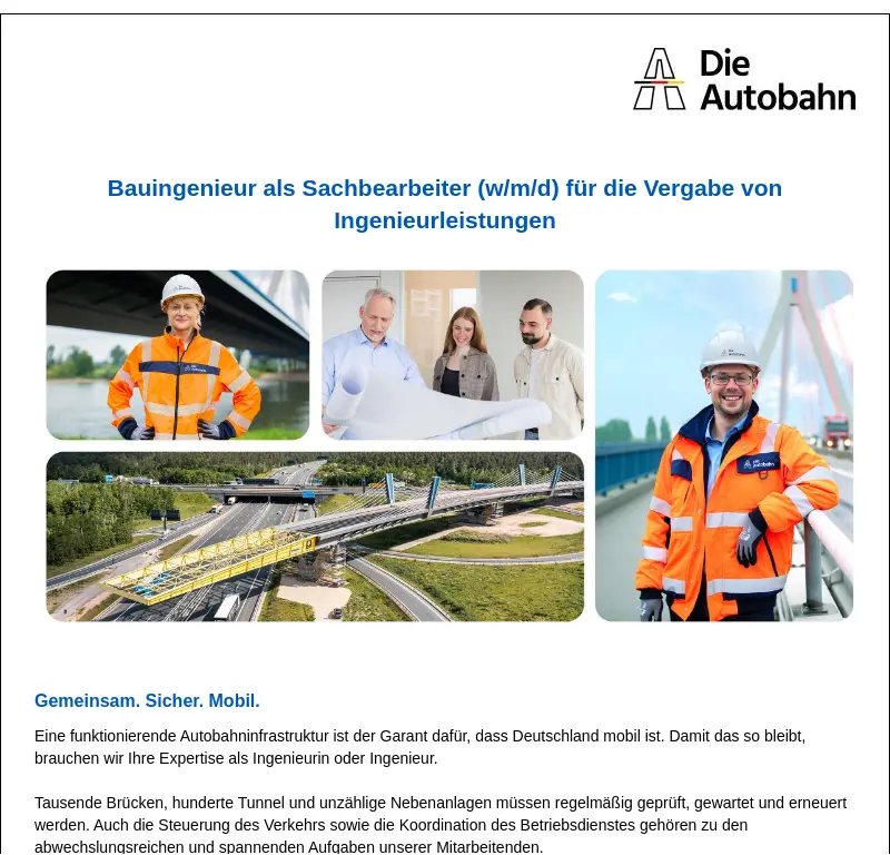 Bauingenieur als Sachbearbeiter (w/m/d) für die Vergabe von Ingenieurleistungen