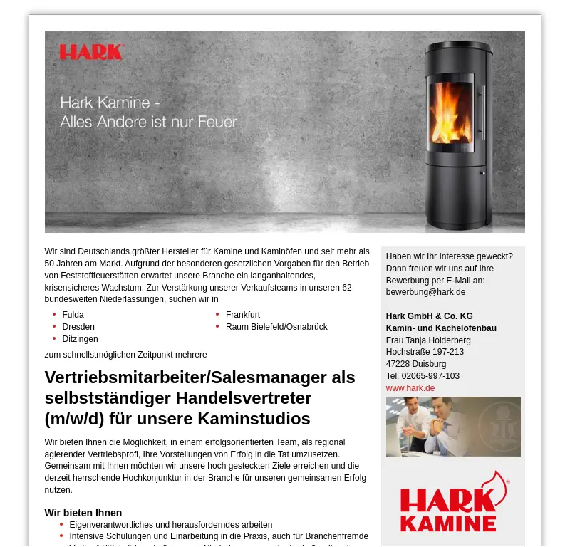 Vertriebsmitarbeiter / Salesmanager als Handelsvertreter (m/w/d) für Kaminstudios
