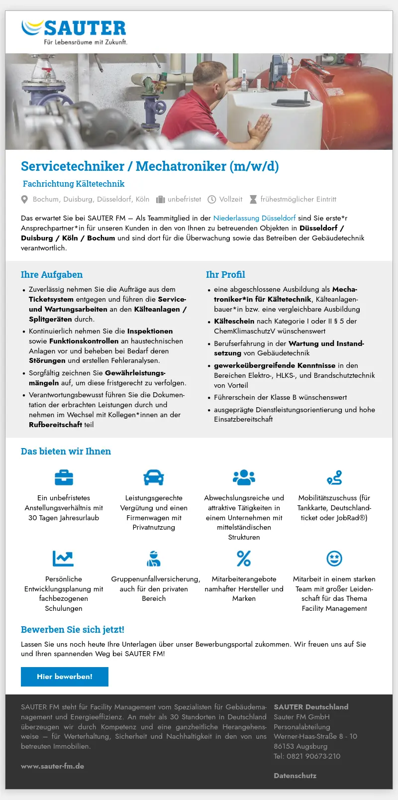 Servicetechniker / Mechatroniker (m/w/d) Fachrichtung Kältetechnik