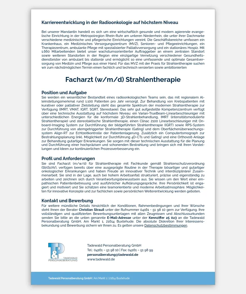 Facharzt (w/m/d) Strahlentherapie