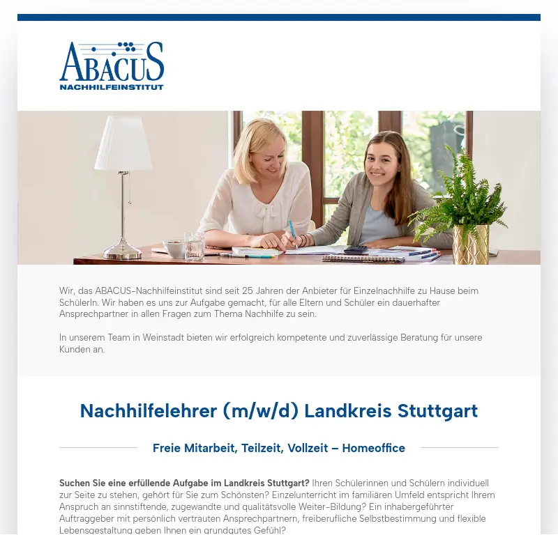 Nachhilfelehrer (m/w/d) im Landkreis Stuttgart