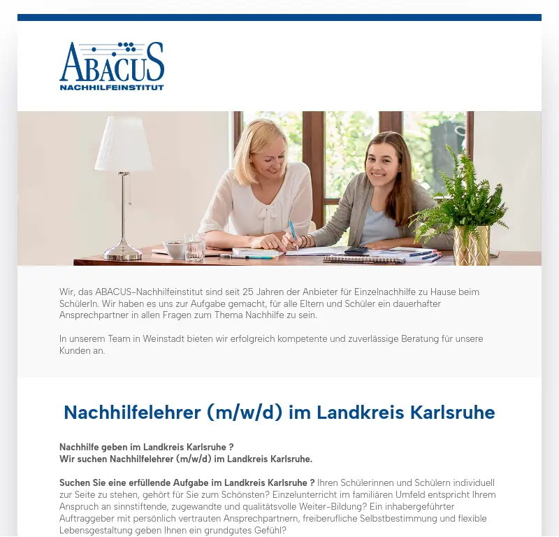 Nachhilfelehrer (m/w/d) im Landkreis Karlsruhe