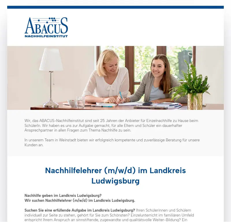 Nachhilfelehrer (m/w/d) im Landkreis Ludwigsburg