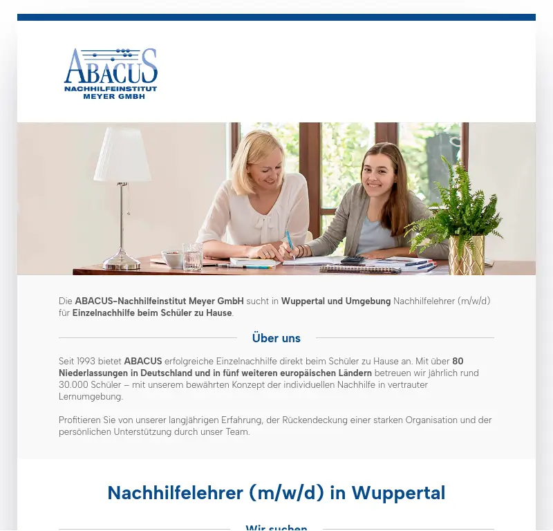 Nachhilfelehrer (m/w/d) in Wuppertal