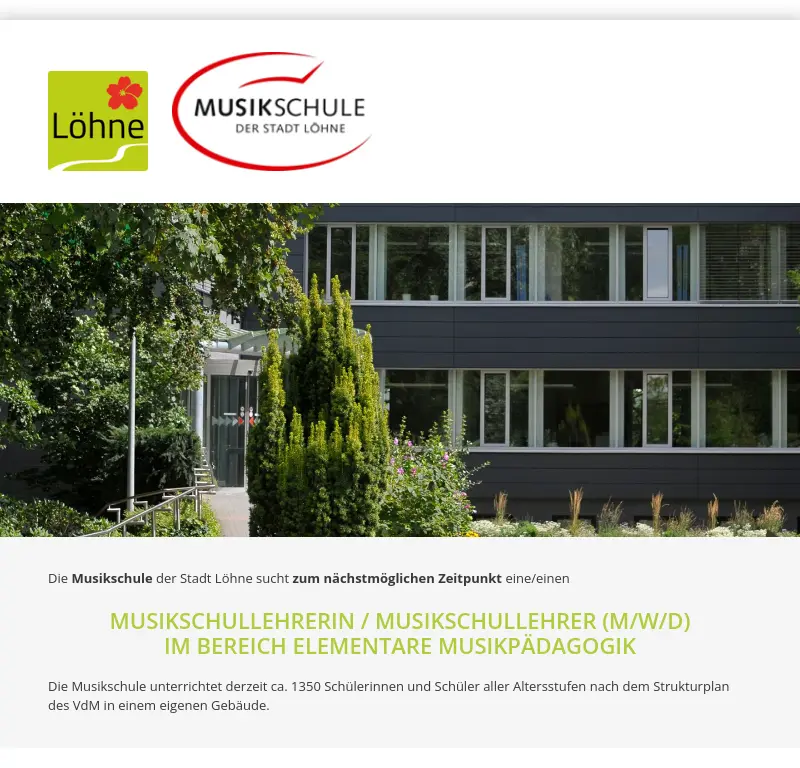 Musikschullehrerin / Musikschullehrer (m/w/d) im Bereich Elementare Musikpädagogik