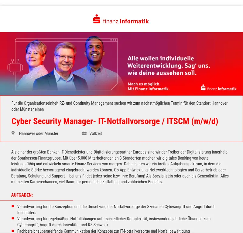 Cyber Security Manager- IT-Notfallvorsorge / ITSCM (m/w/d)