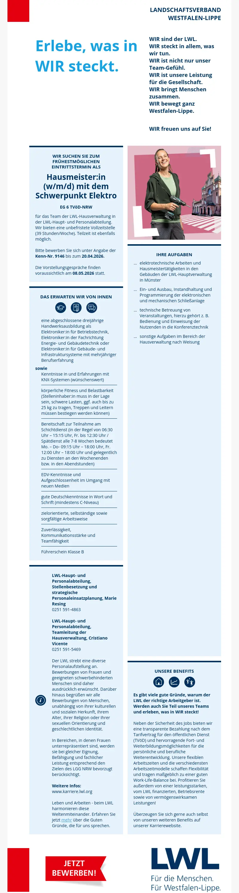 Hausmeister:in mit Schwerpunkt Elektro (m/w/d)