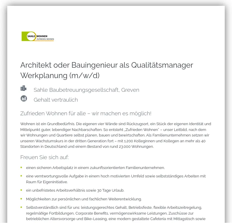 Architekt oder Bauingenieur als Qualitätsmanager Werkplanung (m/w/d)