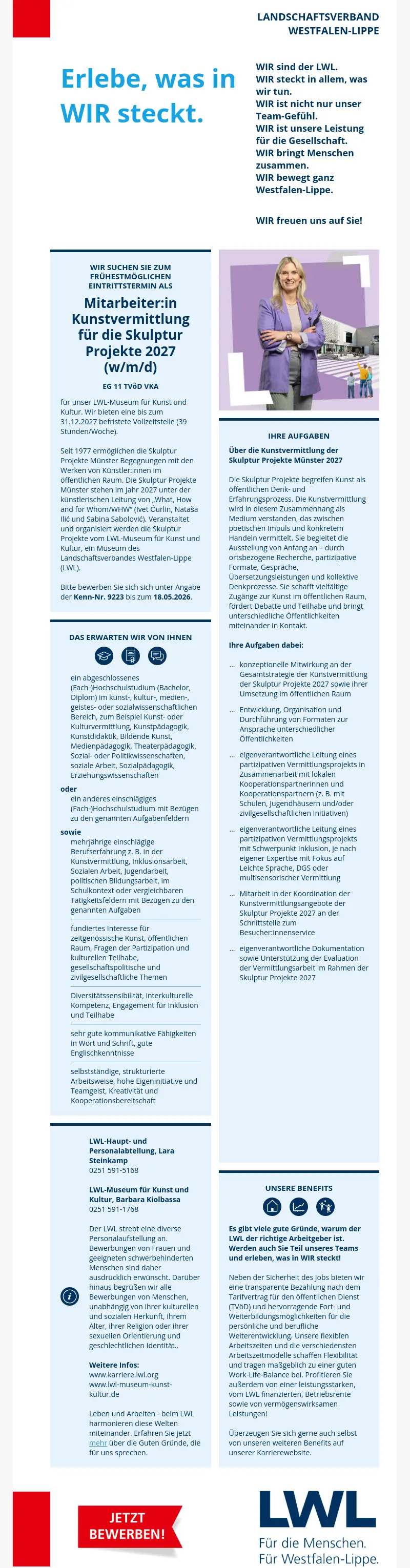 Mitarbeiter:in Kunstvermittlung für die Skulptur Projekte 2027 (w/m/d)