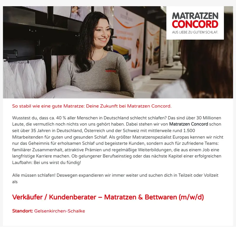 Verkäufer / Kundenberater - Matratzen & Bettwaren (m/w/d)