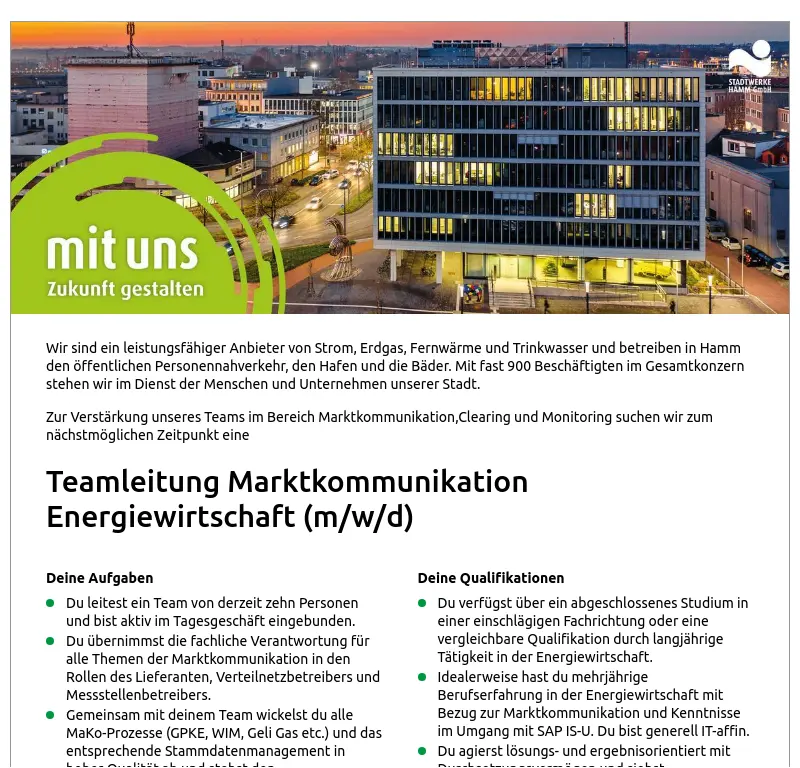 Teamleiter Marktkommunikation Energiewirtschaft (m/w/d)