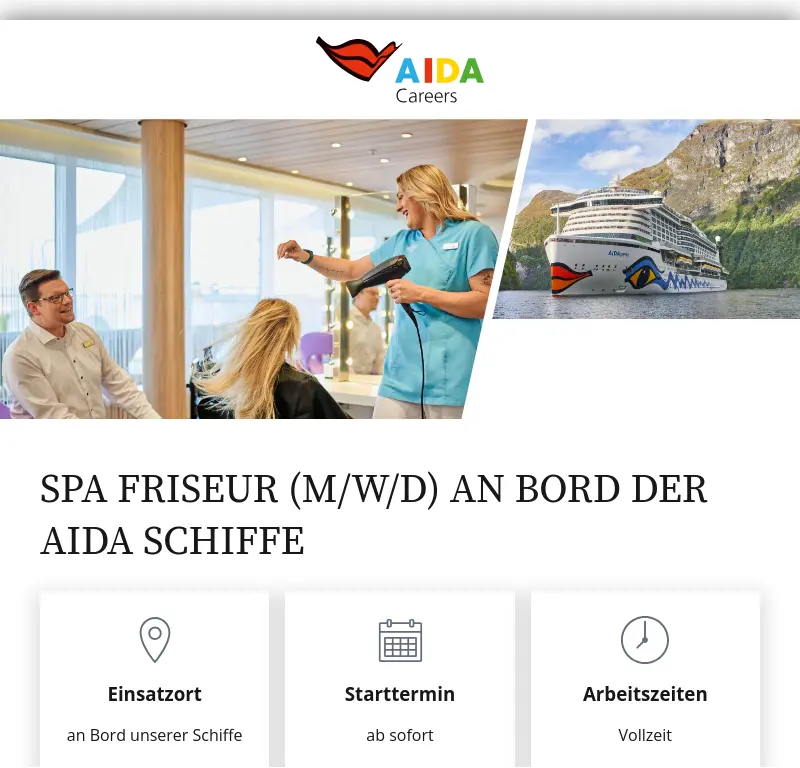 Spa Friseur (m/w/d) an Bord der AIDA Schiffe