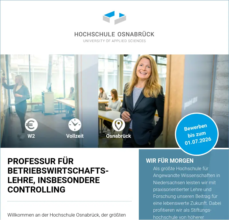 Professur für Betriebswirtschaftslehre, insbesondere Controlling