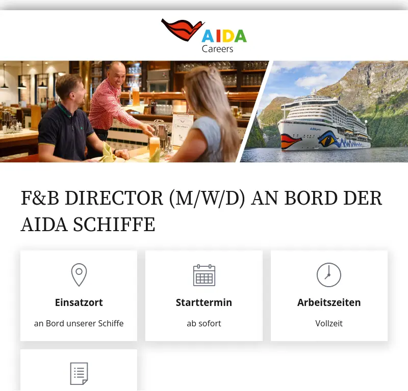 F&B Director (m/w/d) an Bord der AIDA Schiffe