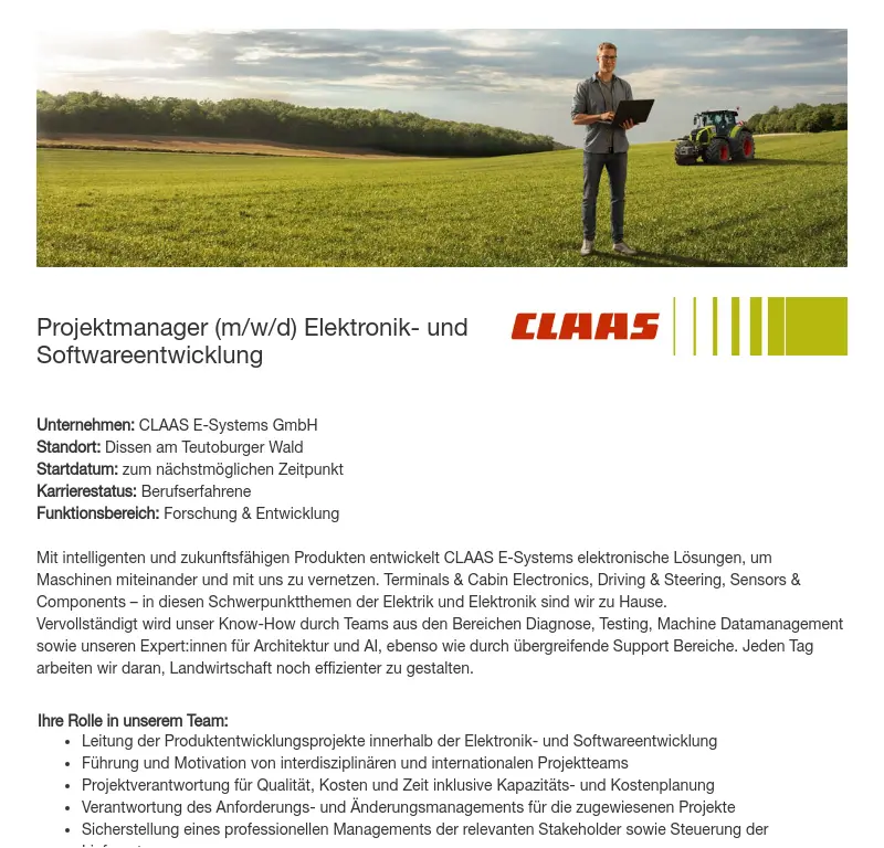 Projektmanager (m/w/d) Elektronik- und Softwareentwicklung