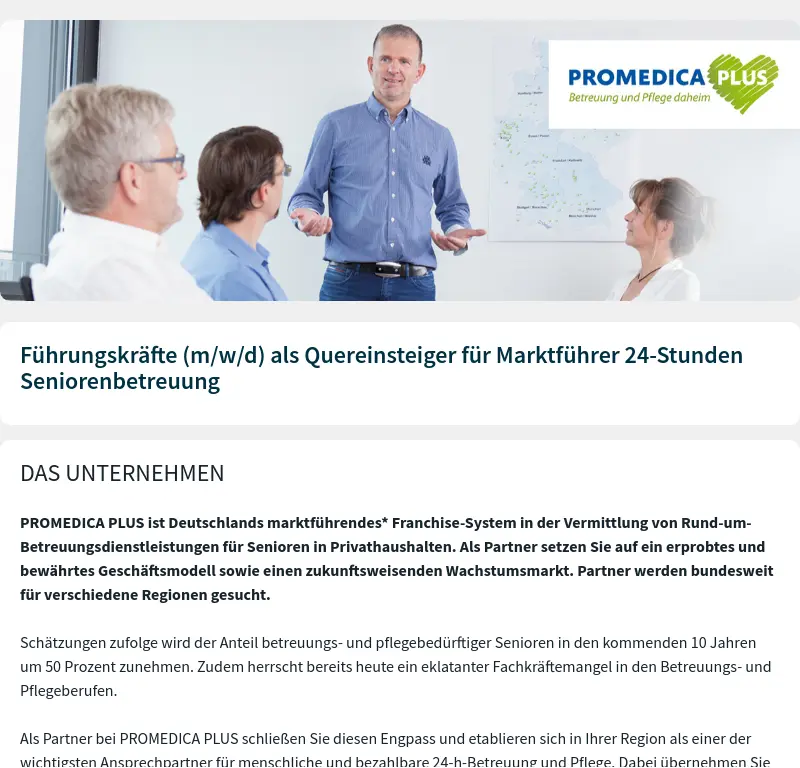 Führungskräfte (m/w/d) als Quereinsteiger für Marktführer 24-Stunden Seniorenbetreuung