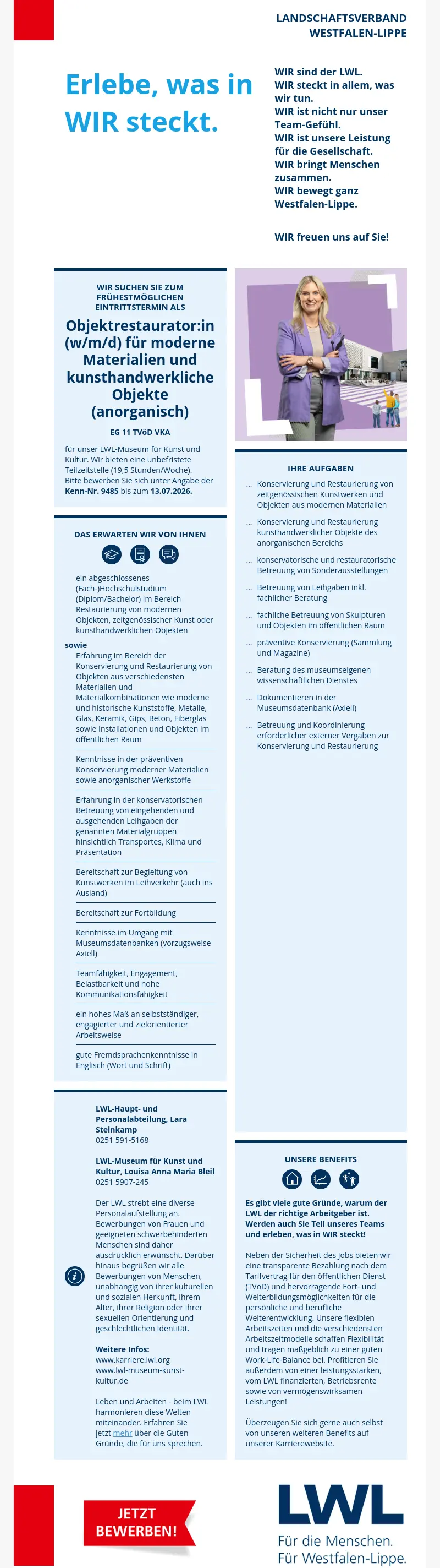 Objektrestaurator:in für moderne Materialien und kunsthandwerkliche Objekte (m/w/d)