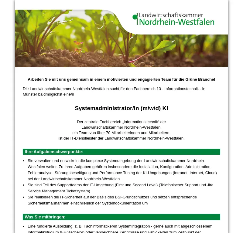 Systemadministrator/in (m/w/d) KI
